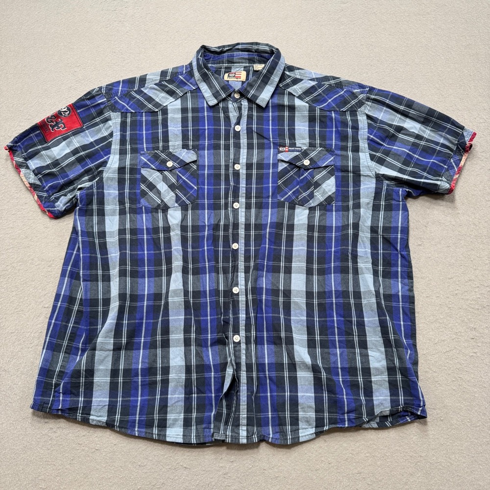 Vintage Phat Farm Shirt Men's 3X Blue Plaid Short Sleeve Western Classic Retro